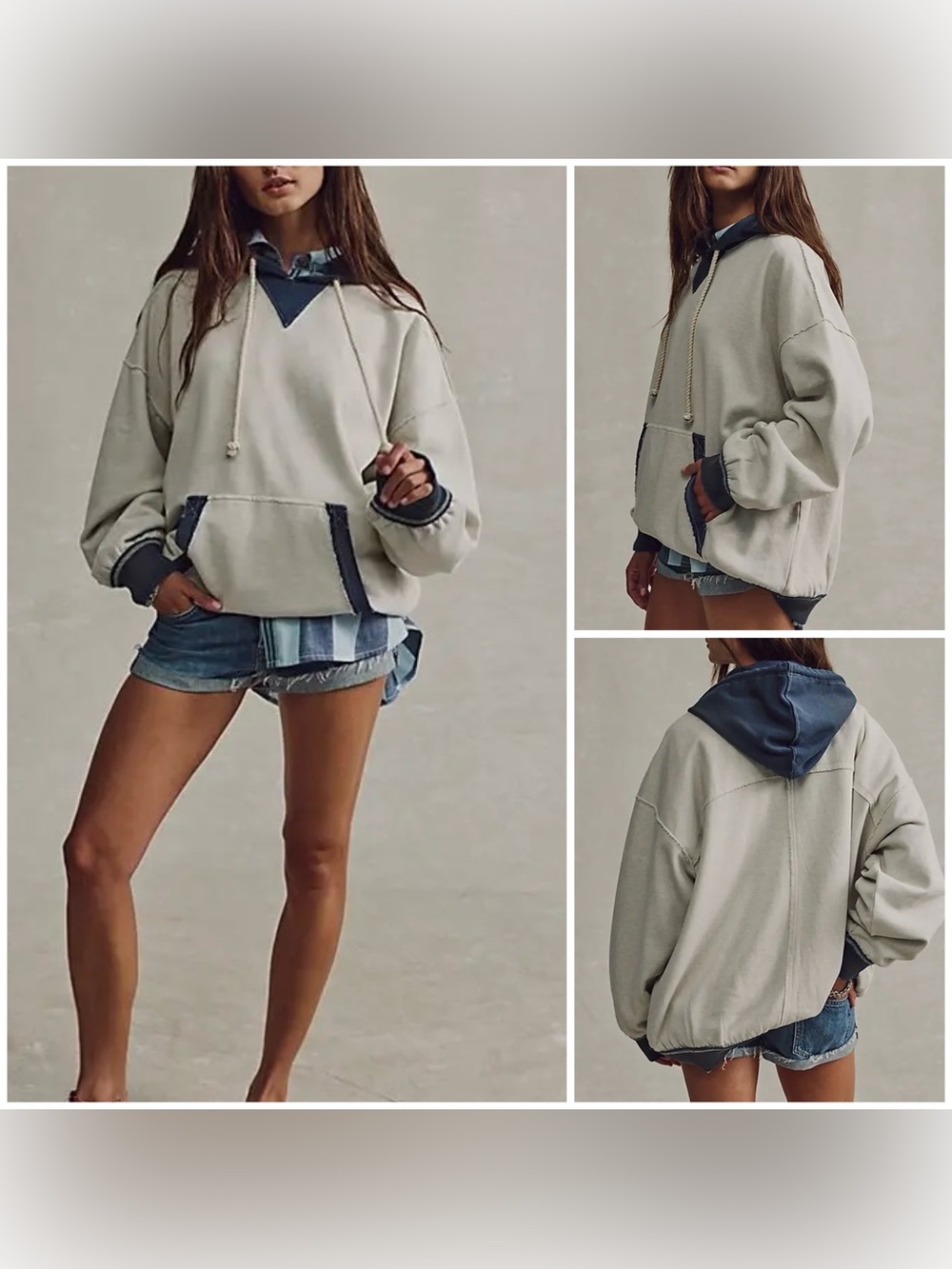 NWT Free People We The Free Lou Baked Hoodie - navy Heather grey - Small, Large